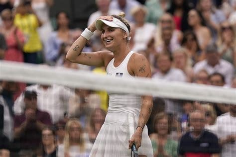Marketa Vondrousova takes the first set of the Wimbledon women’s final against Ons Jabeur